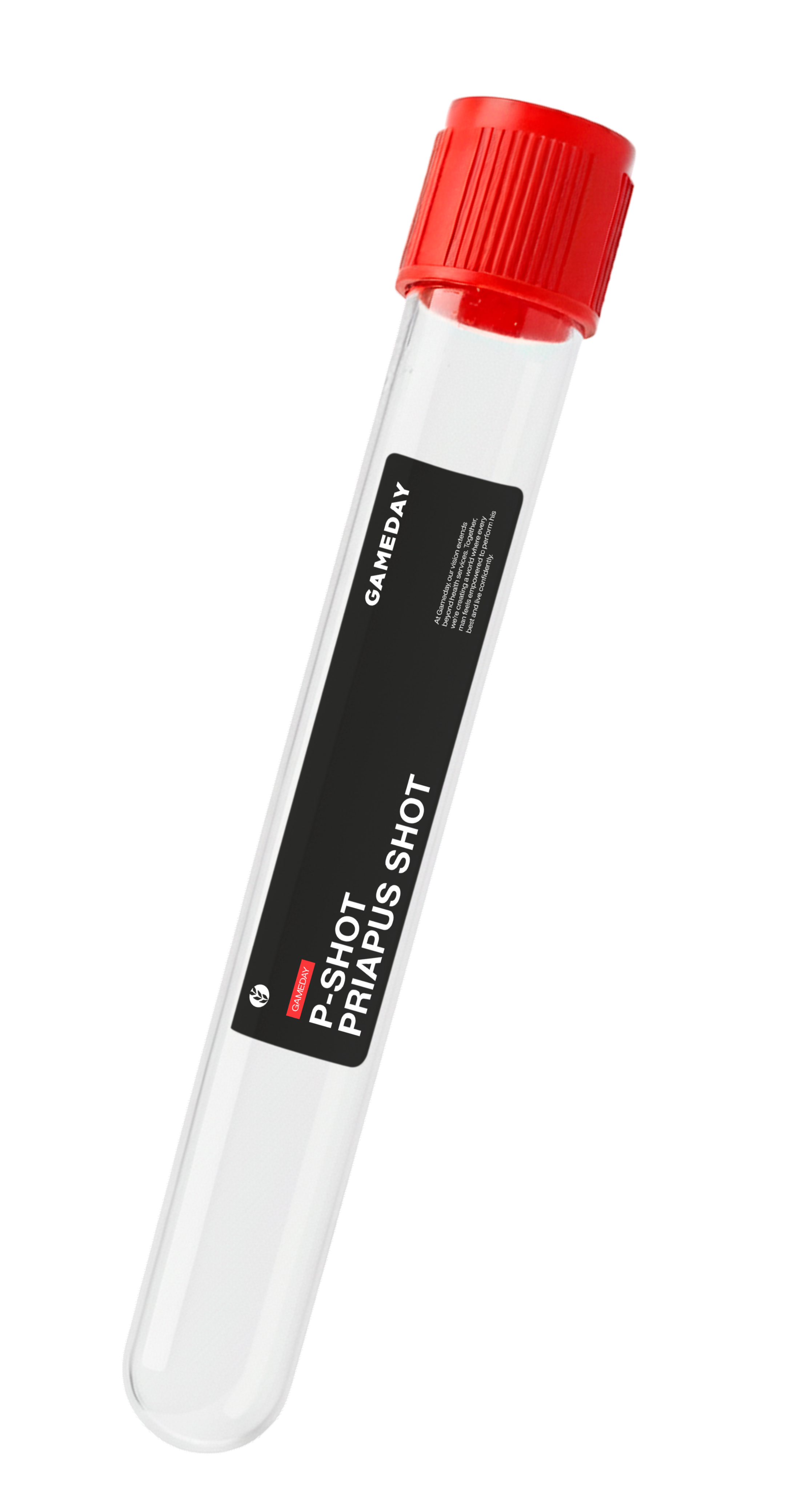 Close-up of a labeled test tube for the P-Shot procedure at Gameday Men’s Health, used in platelet-rich plasma therapy to support men’s sexual health.