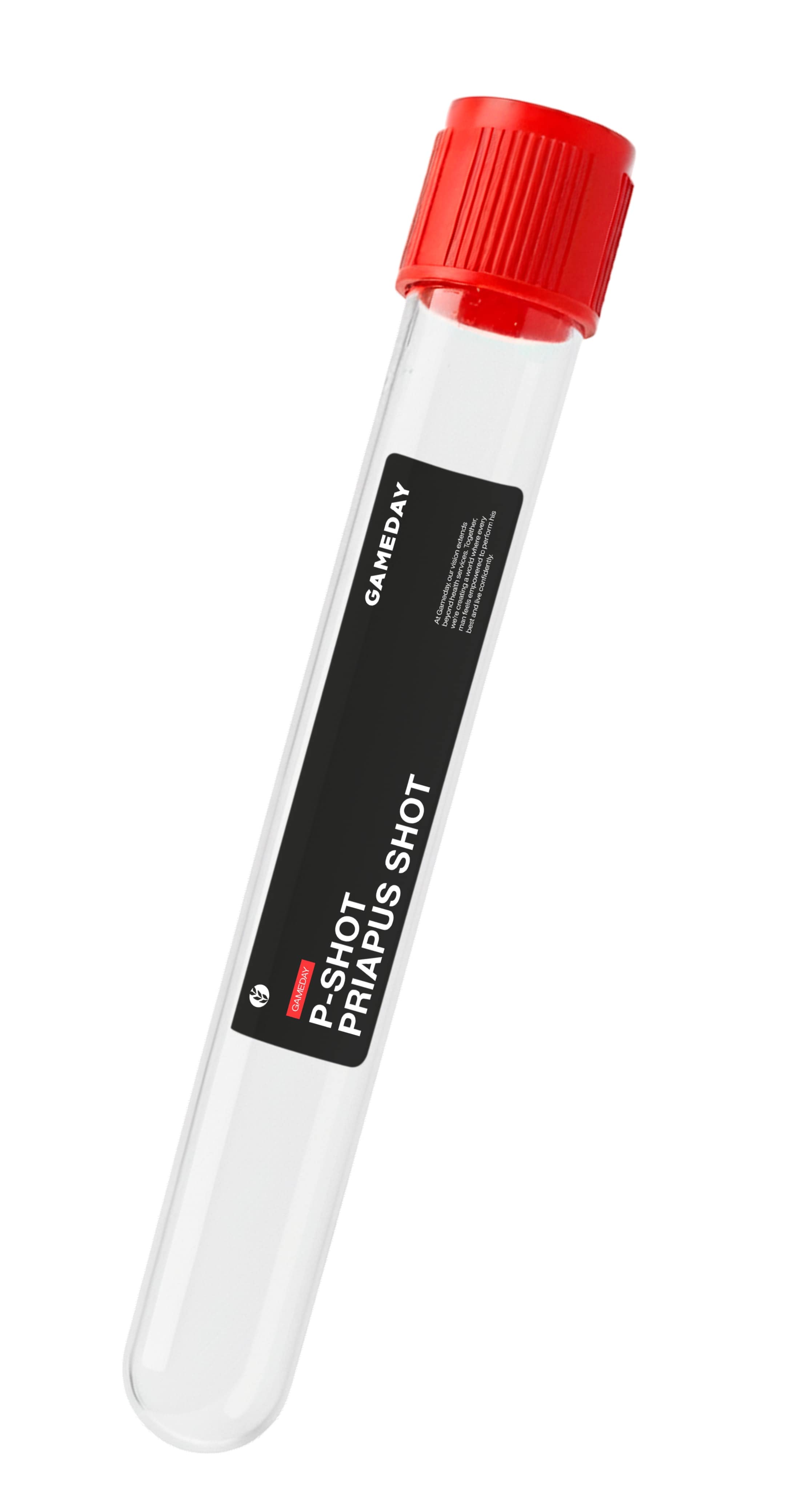 Close-up of a labeled test tube for the P-Shot procedure at Gameday Men’s Health, used in platelet-rich plasma therapy to support men’s sexual health.