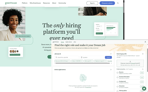 Greenhouse recruitment platform screenshot