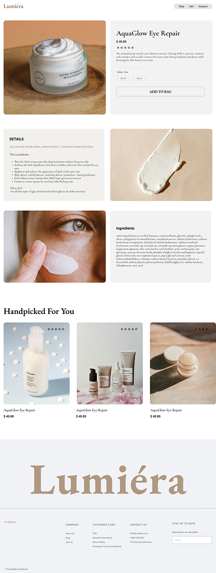 Lumiera product detail page screenshot