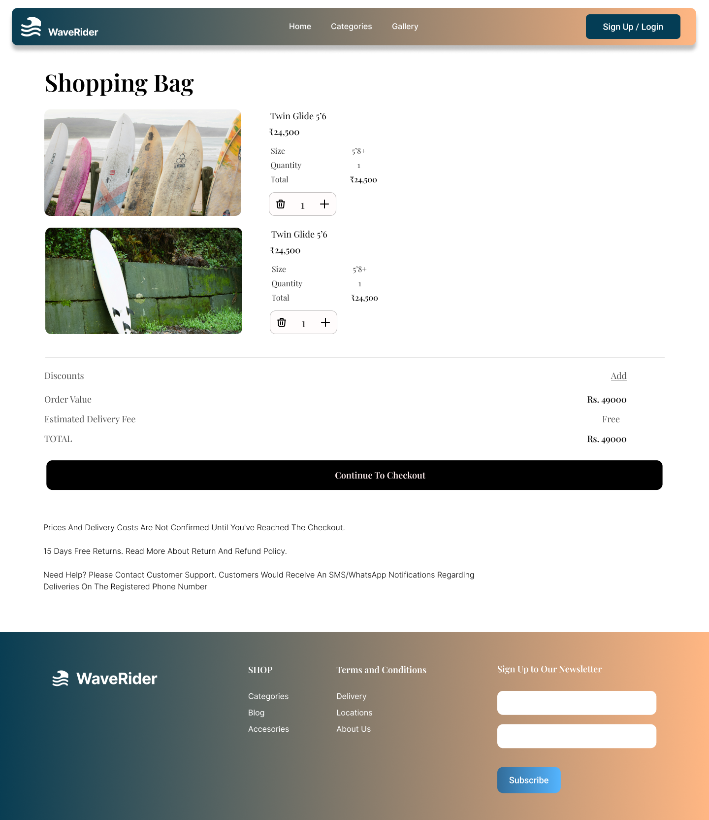 WaveRider shopping bag screenshot