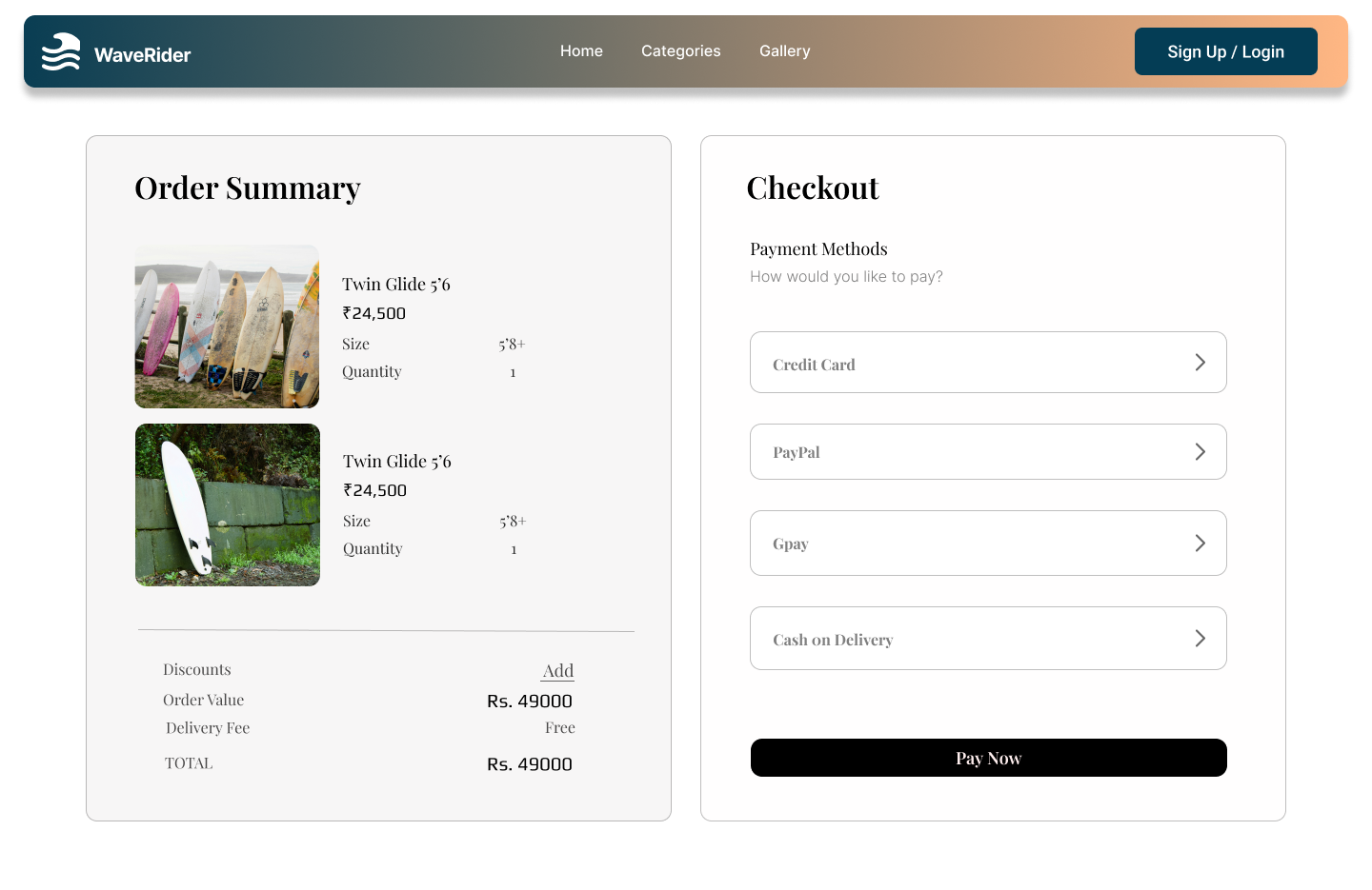 WaveRider checkout screenshot
