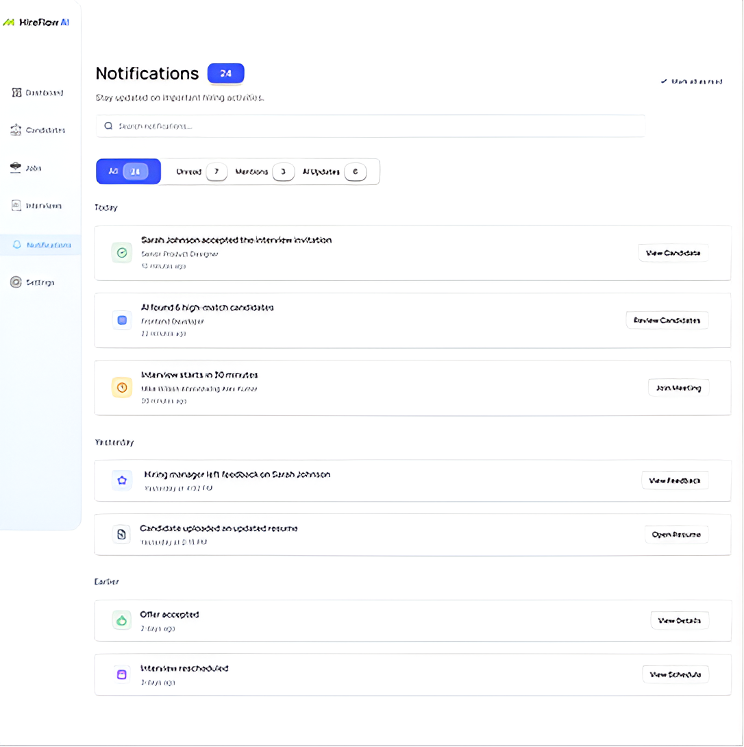HireFlow AI notifications screenshot