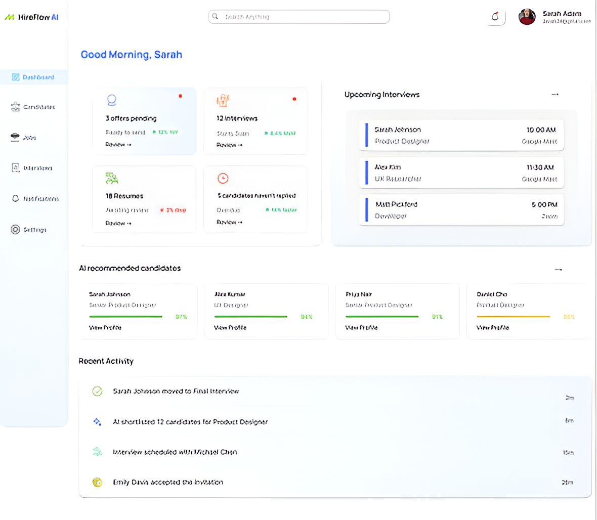 HireFlow AI homepage dashboard screenshot