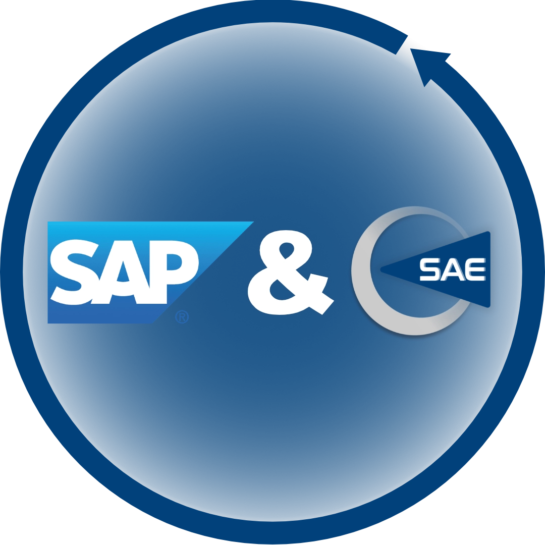 Das Bild zeigt die SAP und SAE Logos durch ein & verbunden - symbolisch in einem Kreis.