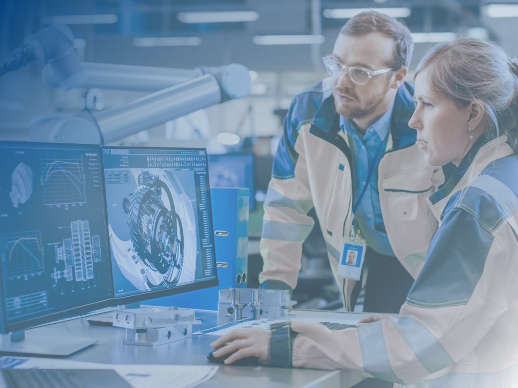 Zwei Experten, die eine Konfiguration an einem Computer vornehmen.