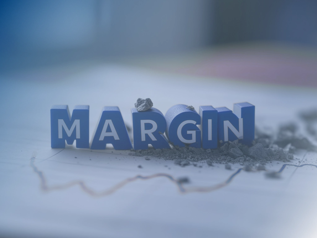 Das Wort "Margin", von dem Bestandteile abbröckeln - symbolisiert erodierende Marge.