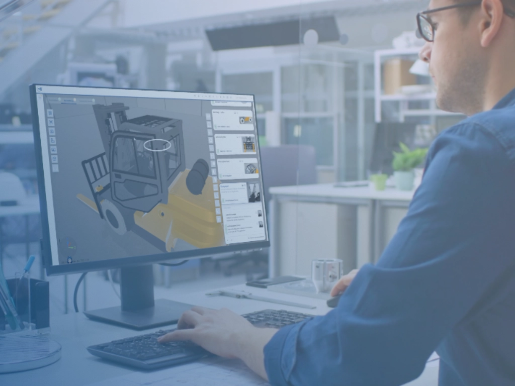 Ein Person, die an einem Monitor mit SAE CPQ konfiguriert.