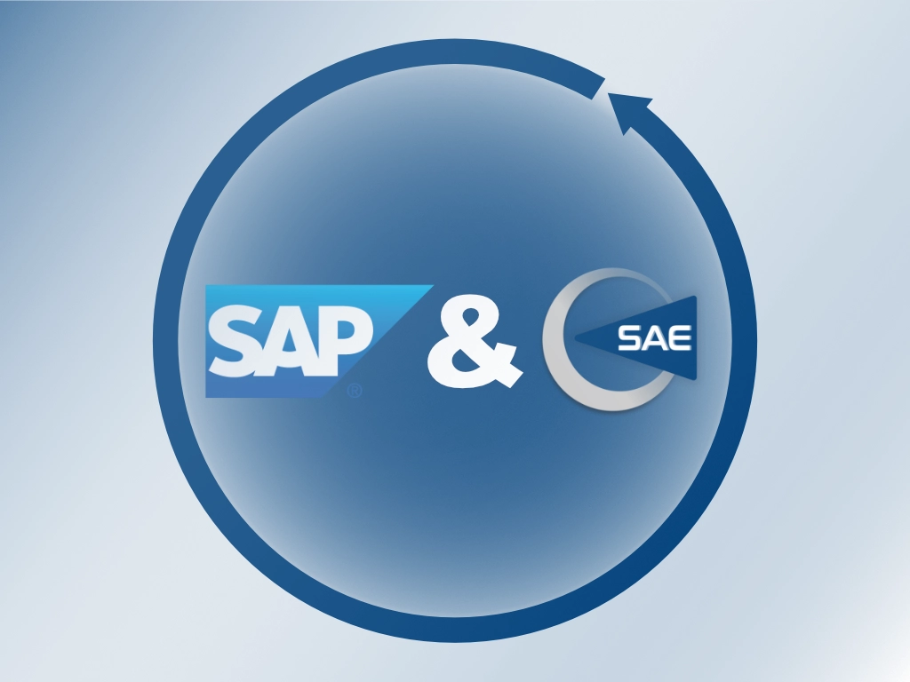 SAP und SAE Logo in einem Kreis - symbolisiert die tiefe Integration.