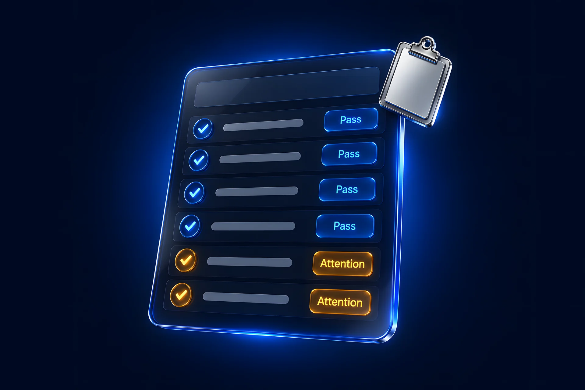 Website audit checklist with items marked Pass and two flagged for Attention
