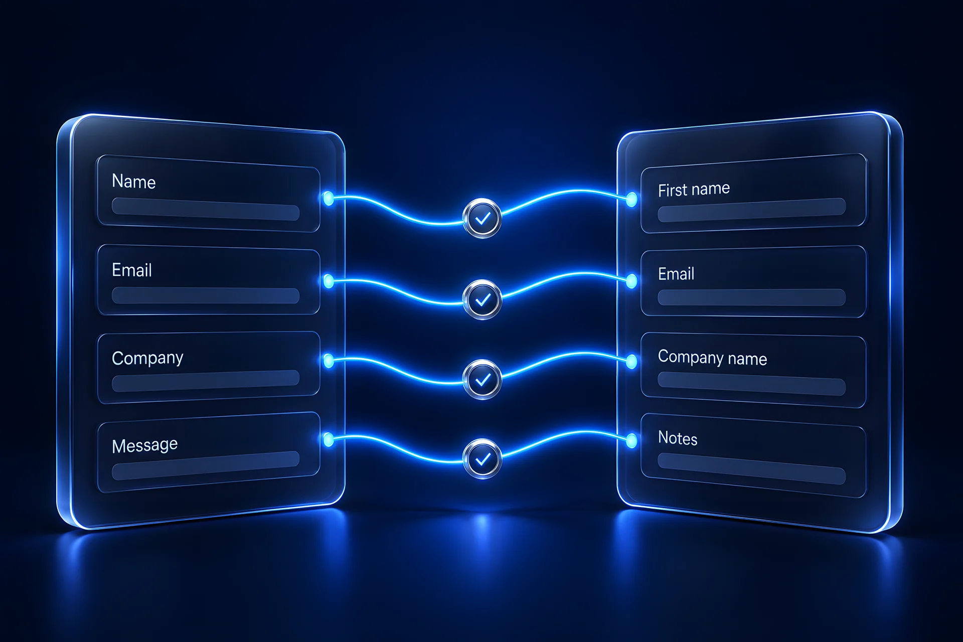 Form fields mapped one-to-one to CRM fields: Name, Email, Company and Message