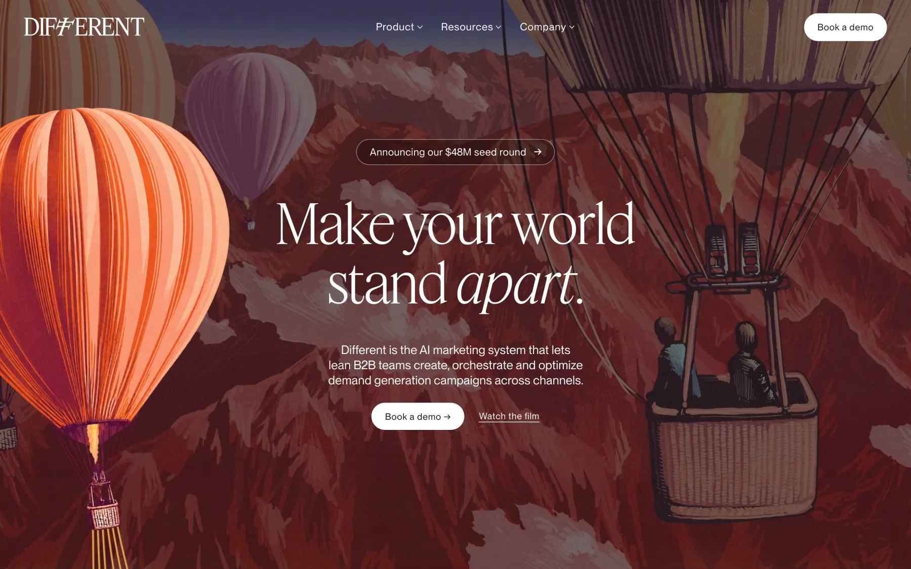 The different.ai homepage on desktop