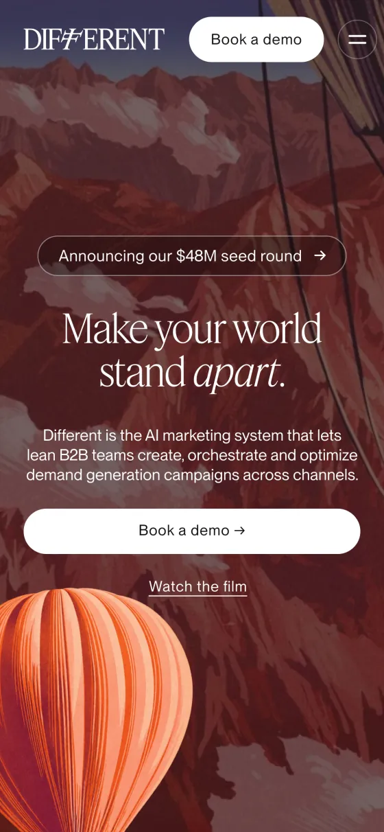 The different.ai homepage on a phone