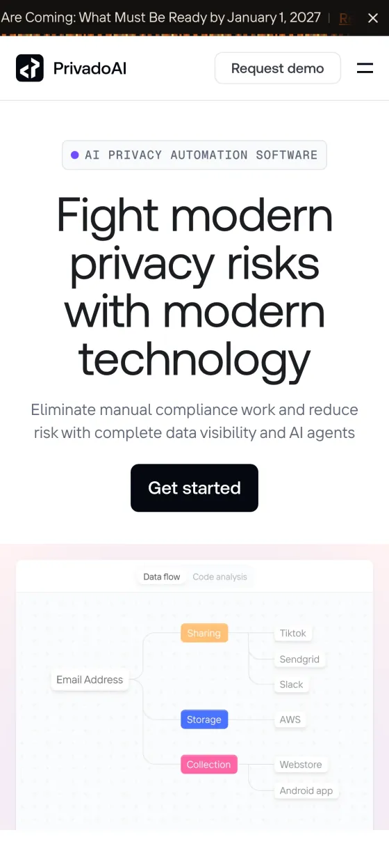 The privado.ai homepage on a phone