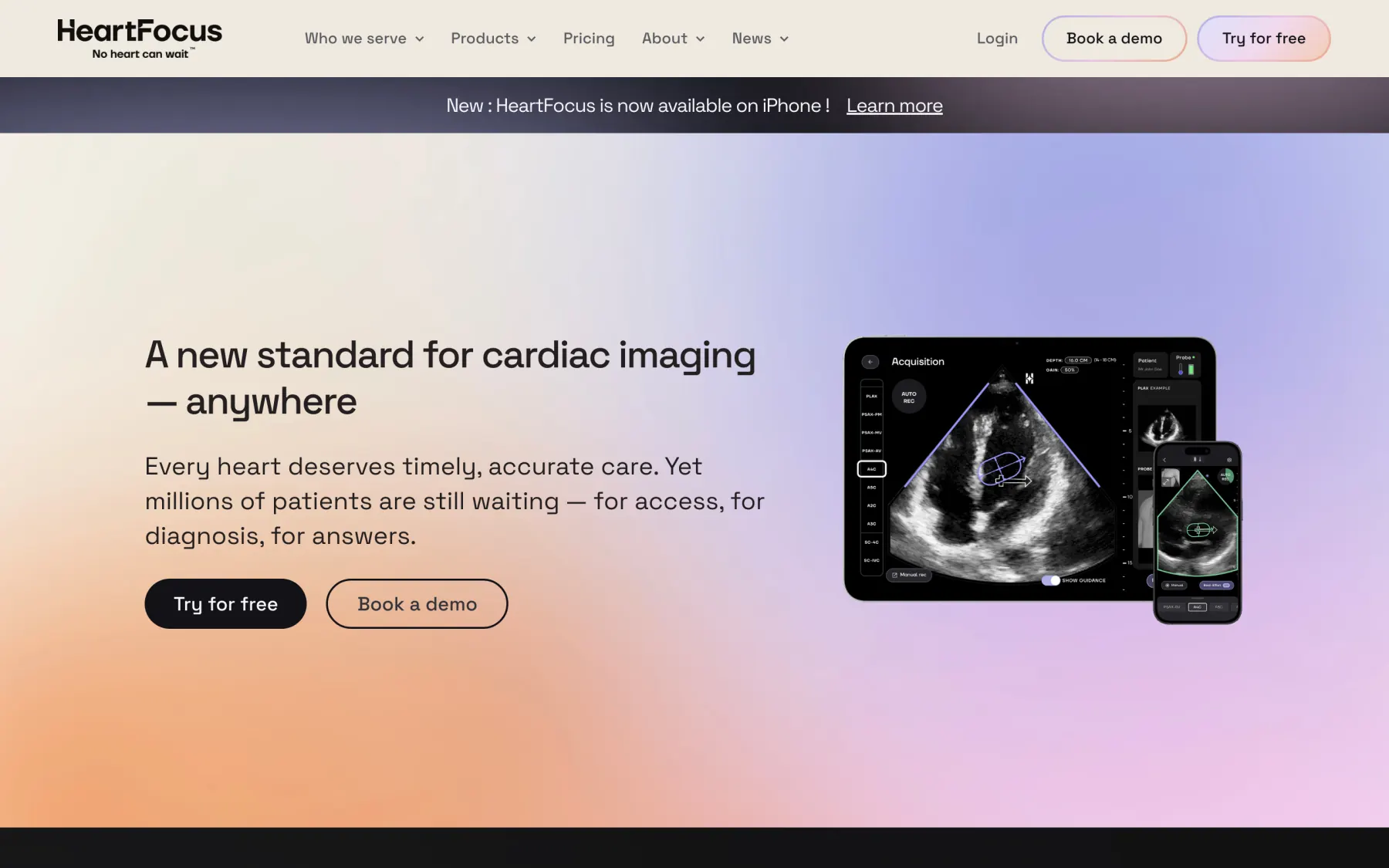 The heartfocus.ai homepage on desktop