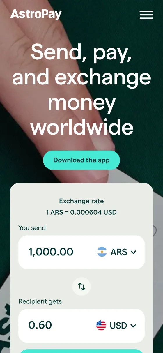 The astropay.com homepage on a phone