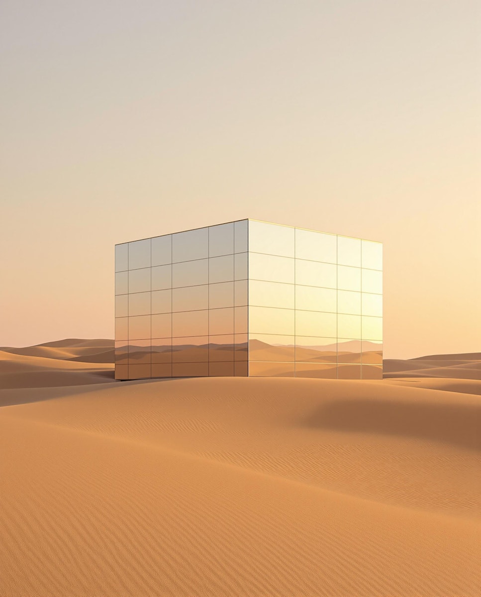 Reflective Cube in Desert