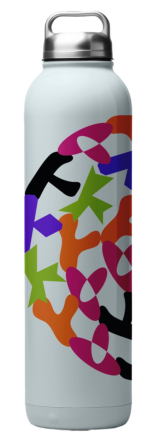 A Kalamansa branded bottle using the brand pattern