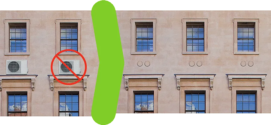 airco zonder buitenunit onzichtbaar langs buiten