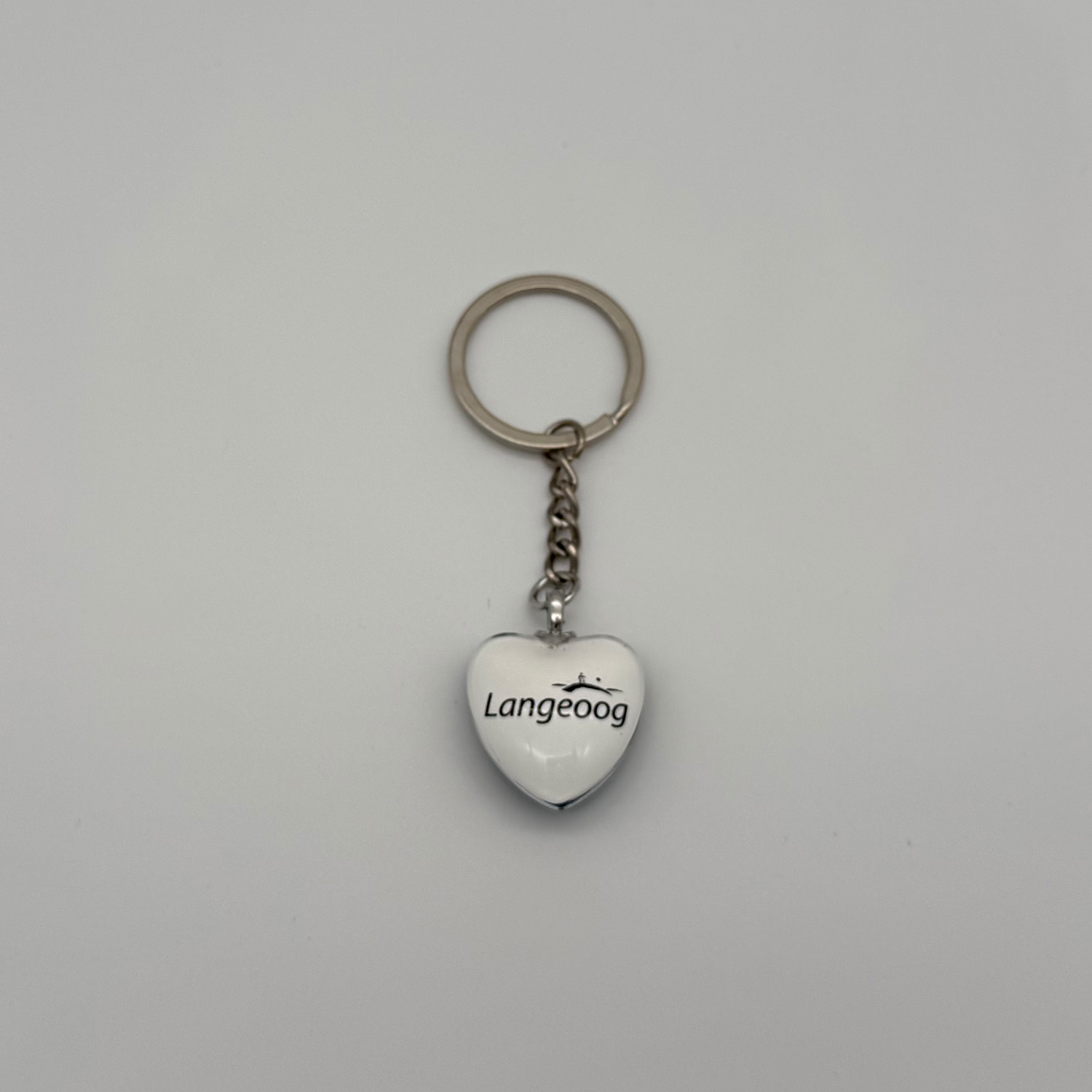 Langeoog Glas Schlüsselanhänger Strandkorb Herzform