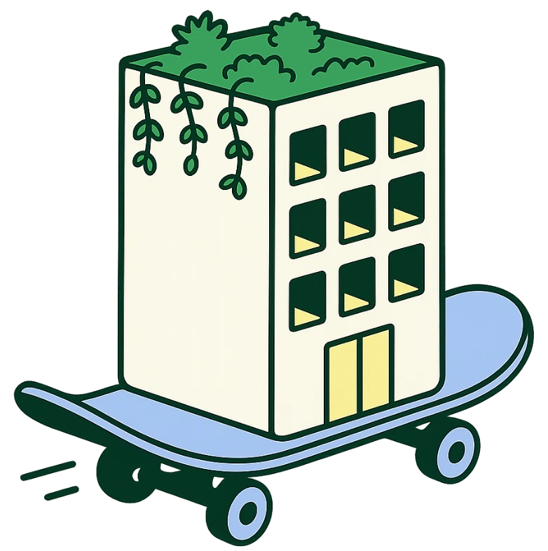 Un immeuble sur un skateboard - Réactivite conciergerie immobilière