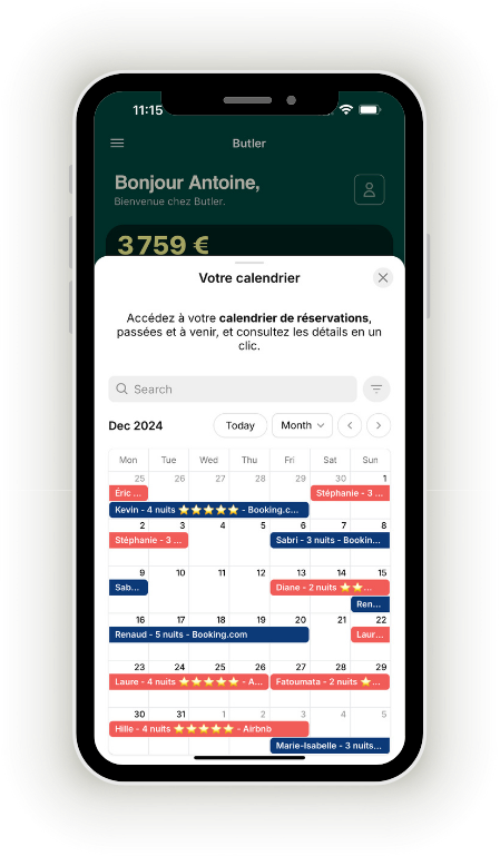 Butler App - Calendrier des réservations