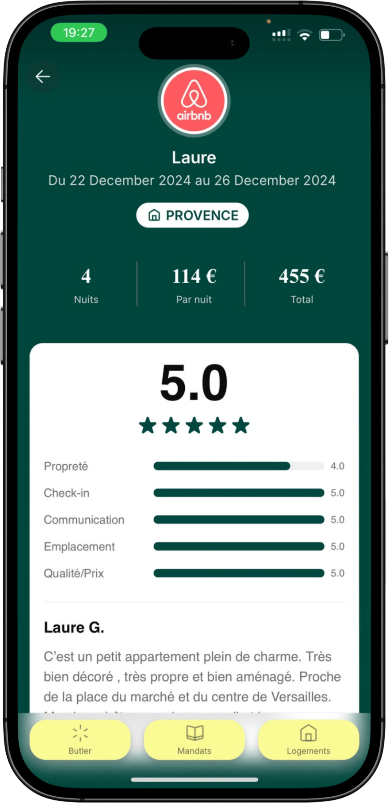 Commentaires des séjours Agence Butler Application