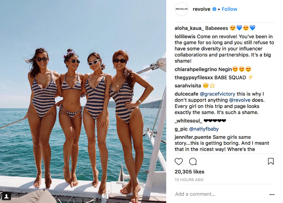 Revolve Instagram post diversity critique 