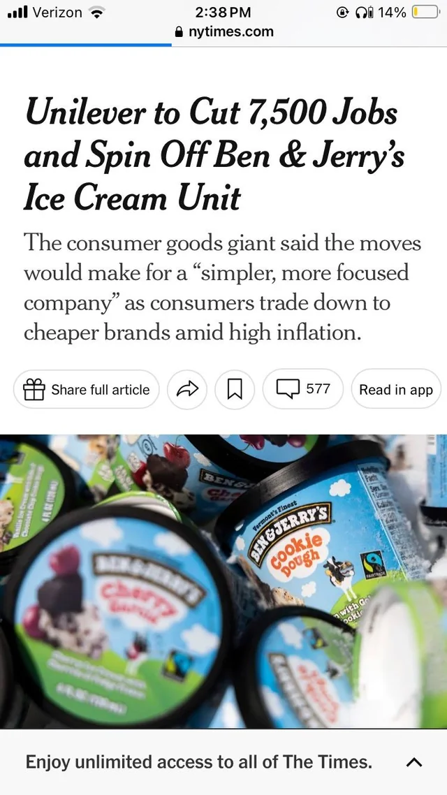 Unilever cuts jobs and spins off B&J.