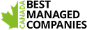 Wordmark logo with the text 'Best Managed Companies' stacked in a modern black font and a vertical green bar on the left with the word Canada.