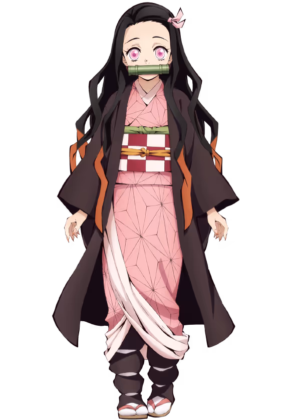 Nezuko Kamado, Tanjiro’s demon sister from Demon Slayer Infinity Castle (2025), transparent PNG/PSD image for design and web.