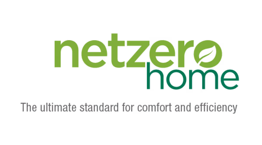 Logo Net Zero Home avec slogan Le standard ultime pour le confort et l'efficacité.