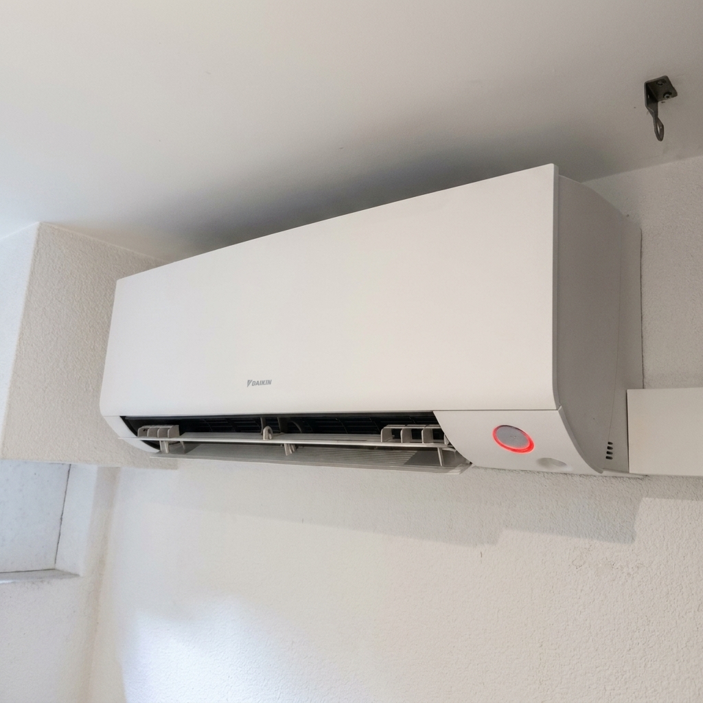 Weisses Daikin-Innengerät an einer Wand im Wohnraum