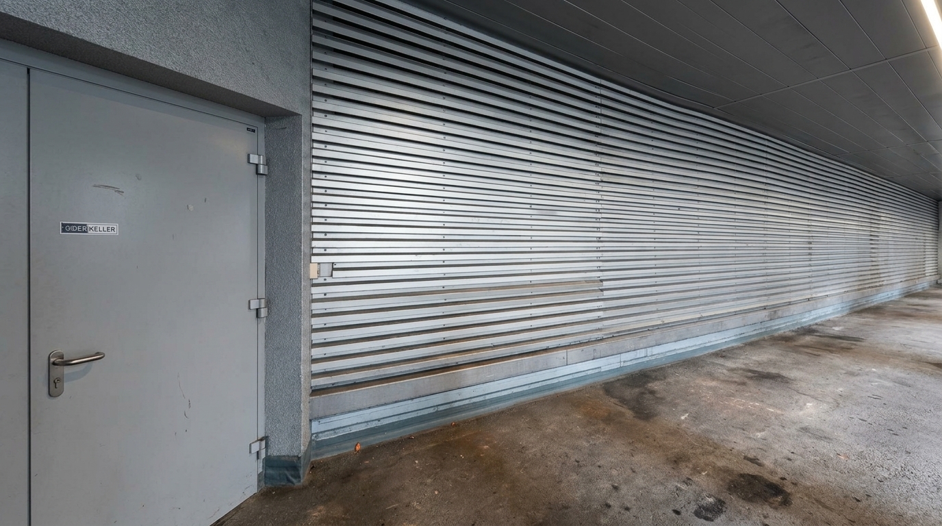 Metall-Lamellenwand im Untergeschoss des Emmen Centers