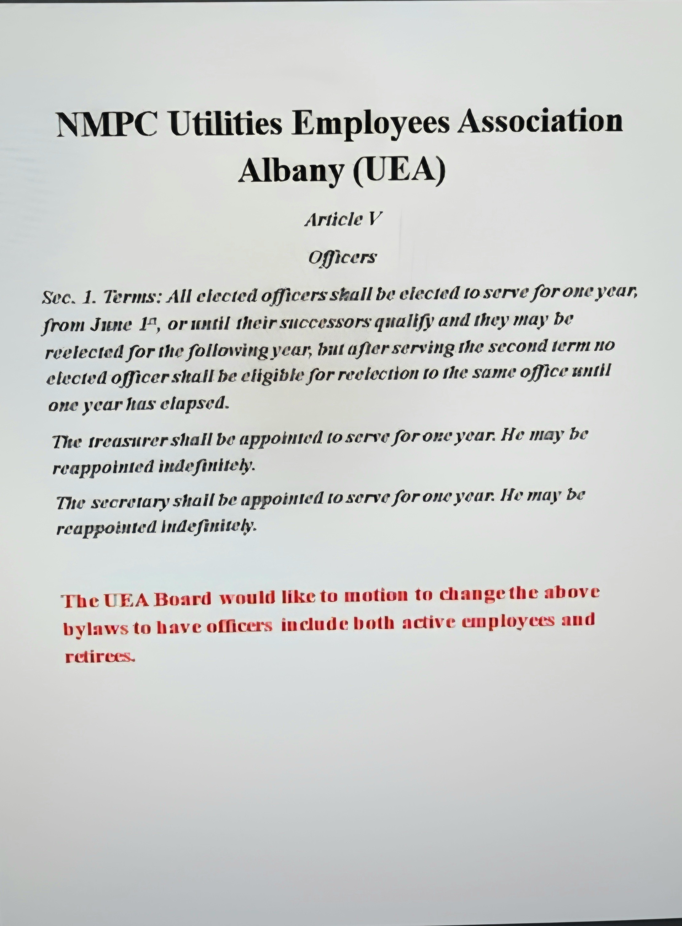 Albany EUA Proposed Bylaw Change