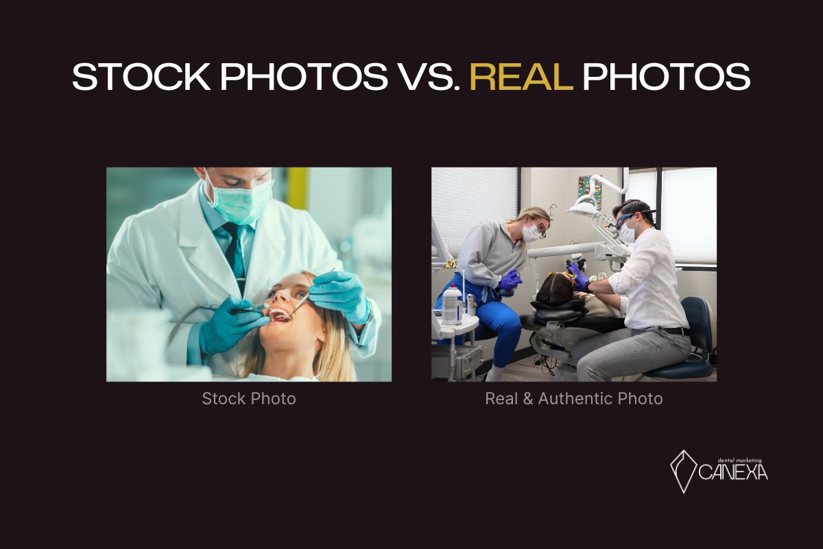 stock vs real photo comparison in dentistry