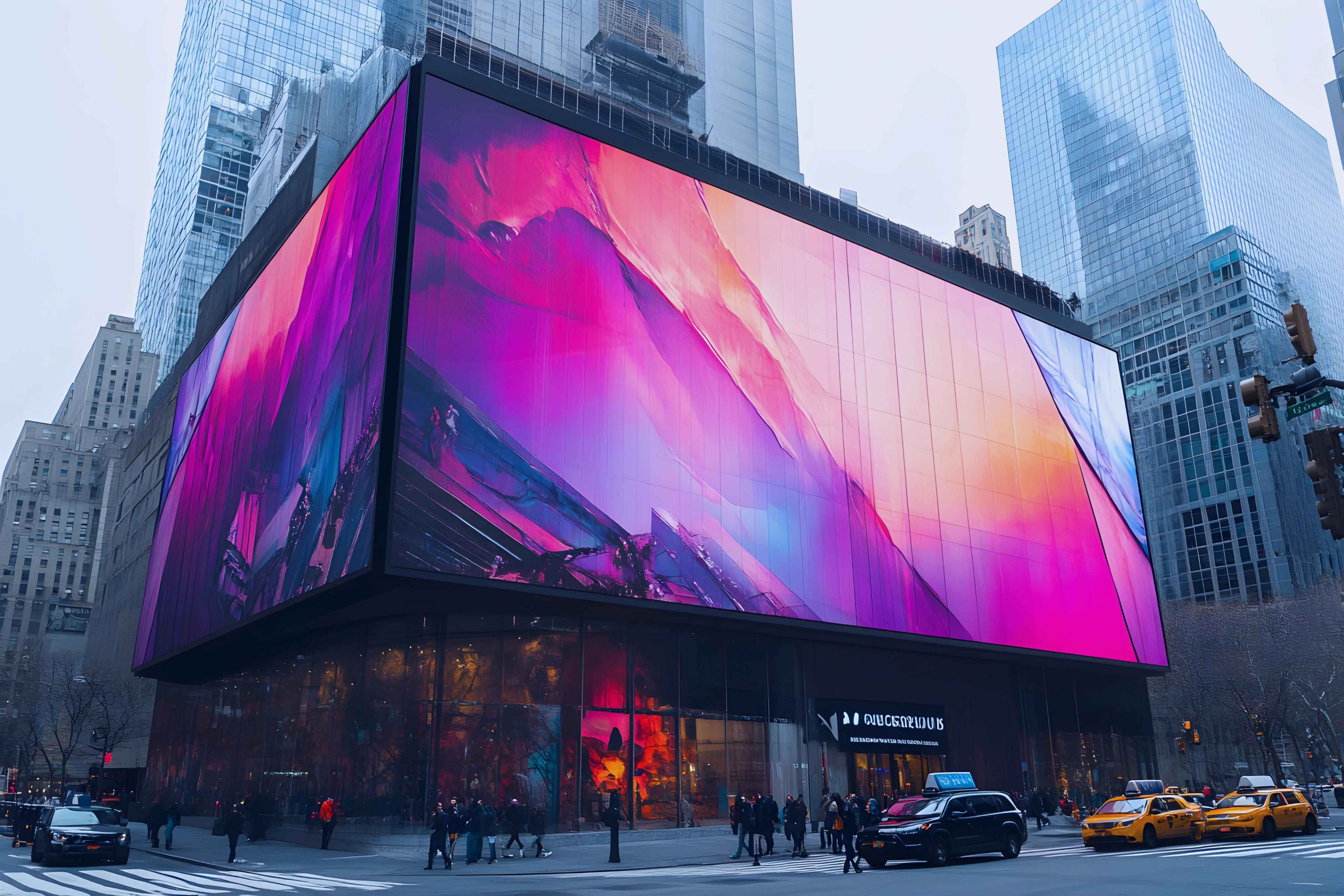 Large abstract billboard downtown city