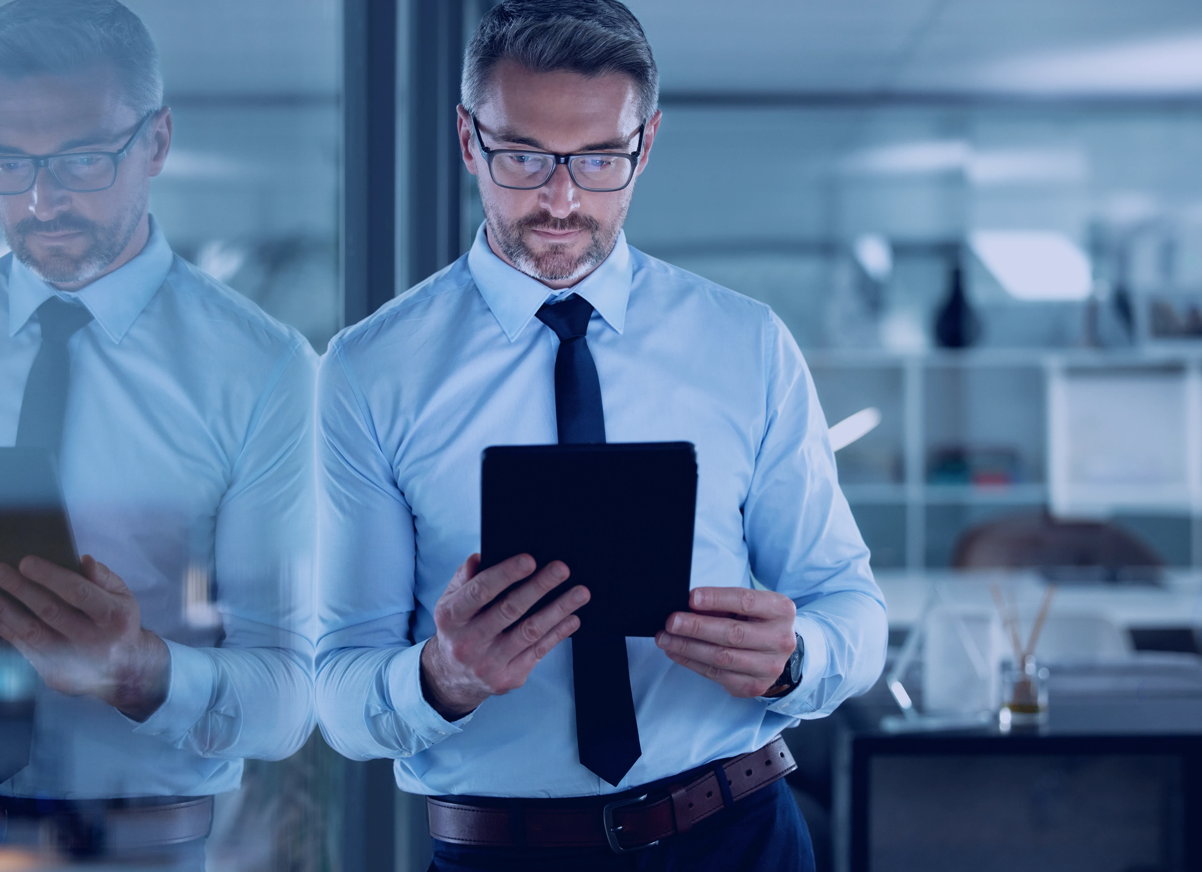 Businessman working on iPad
