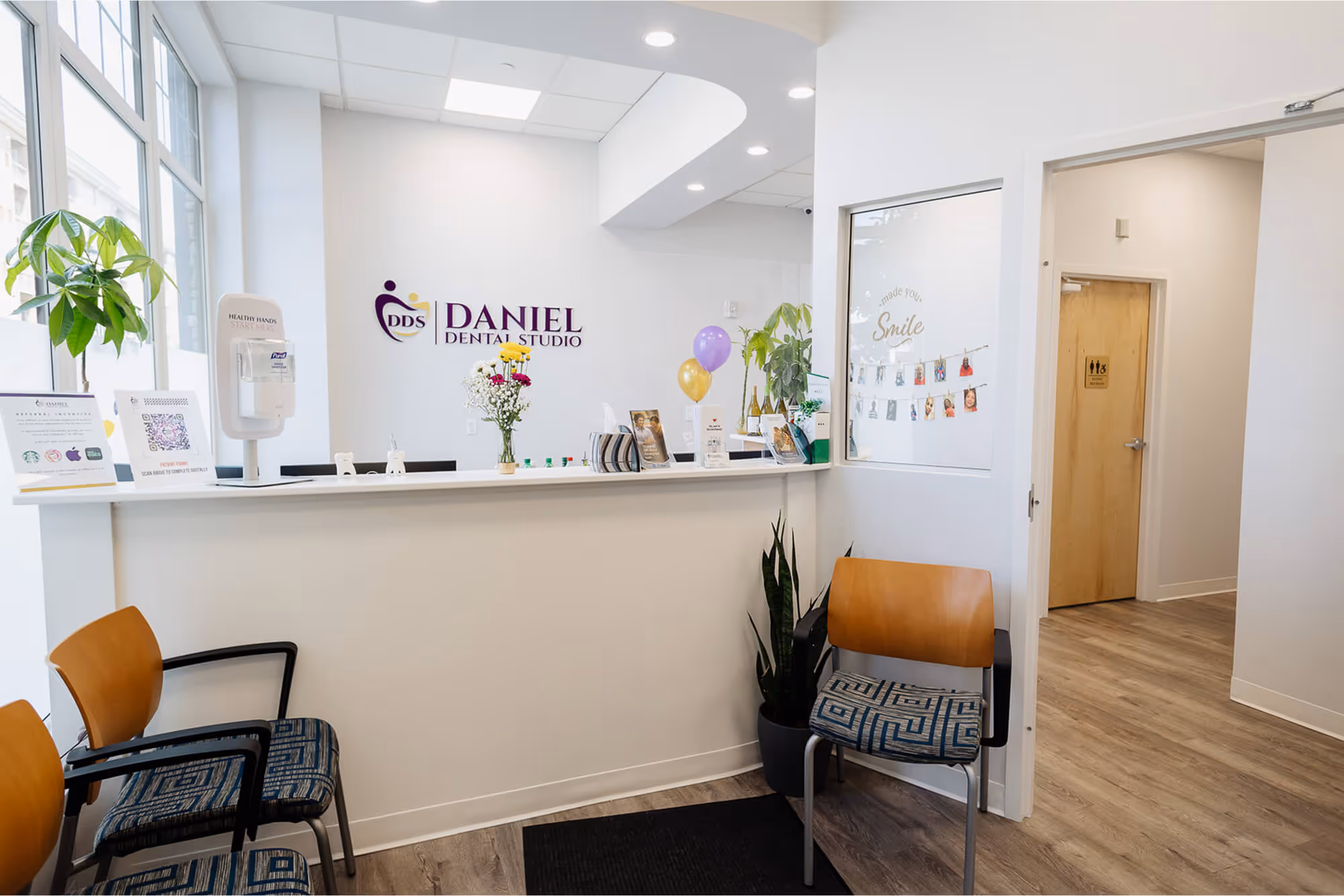 The front desk of a dental office.