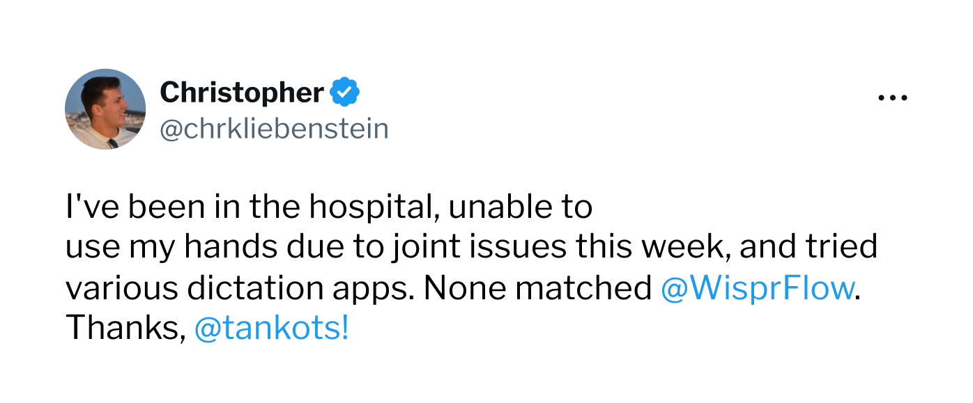 Christopher tweet on Wisprflow