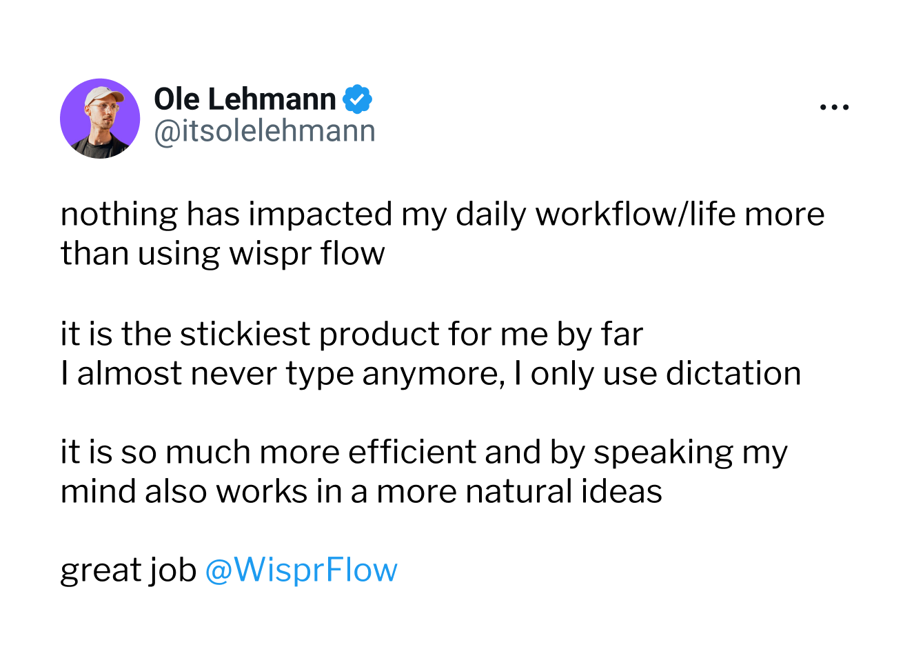 Ole Lehmann tweet on Wisprflow