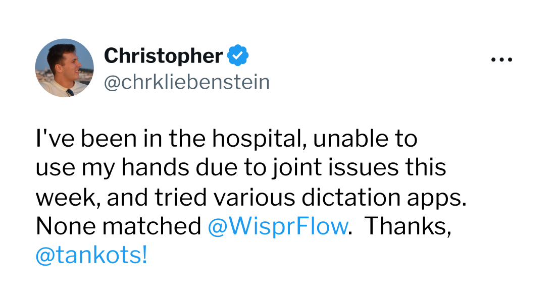 Christopher tweet on Wisprflow