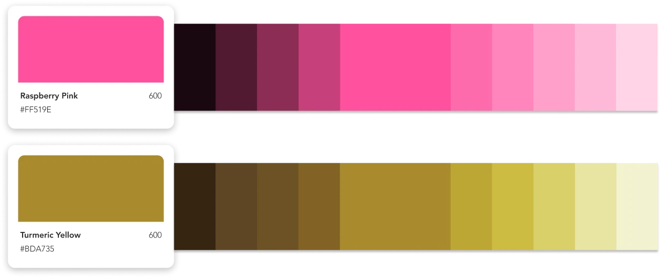 Paleta de color de Be MEE, Raspberry Pink y Turmeric Yellow