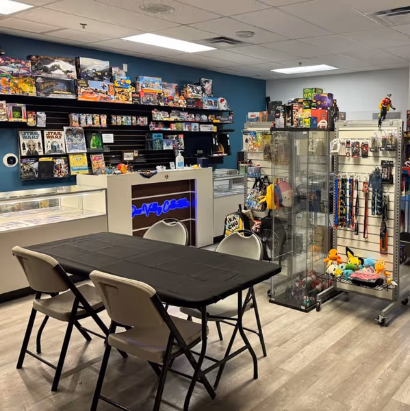 The inside of a games store. This is Deer Valley Collectibles's previous location.