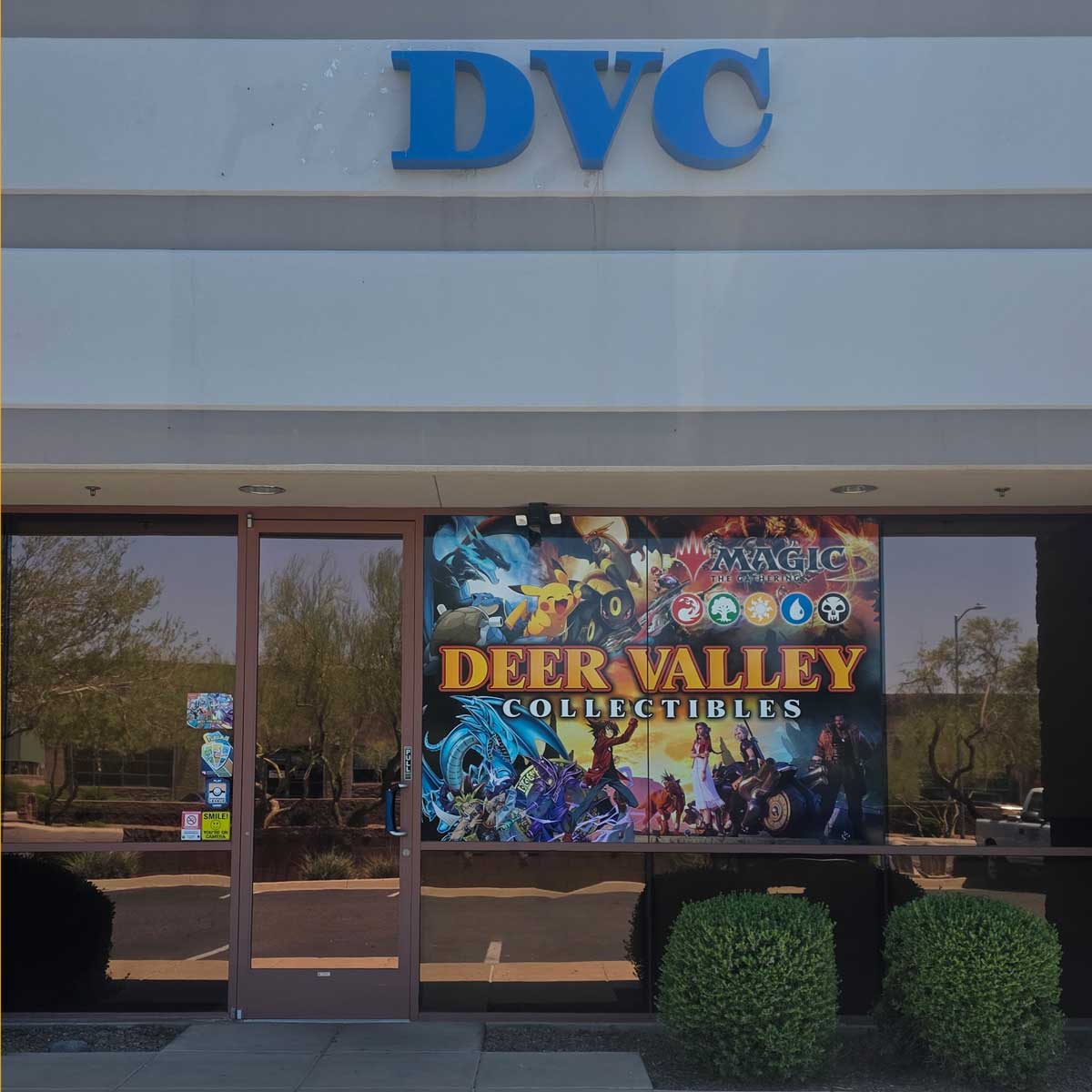 Storefront of Deer Valley Collectibles with a Magic: The Gathering and Pokémon sign.