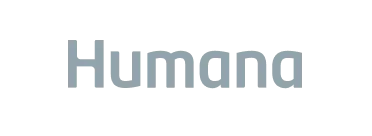 Humana logo in gray font on black background.