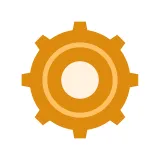 Icon of an orange gear with a beige circular center on a white background.
