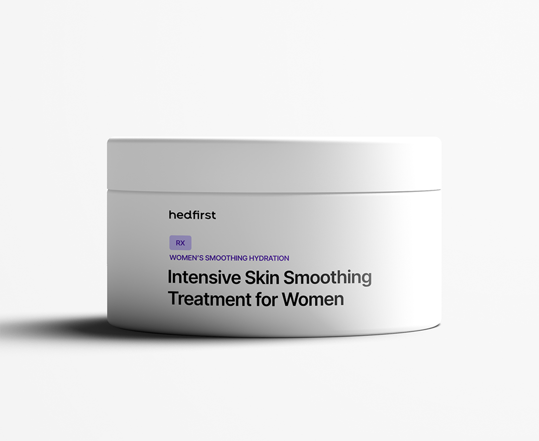 Round white jar with label Intensive Skin Smoothing Treatment for Women.