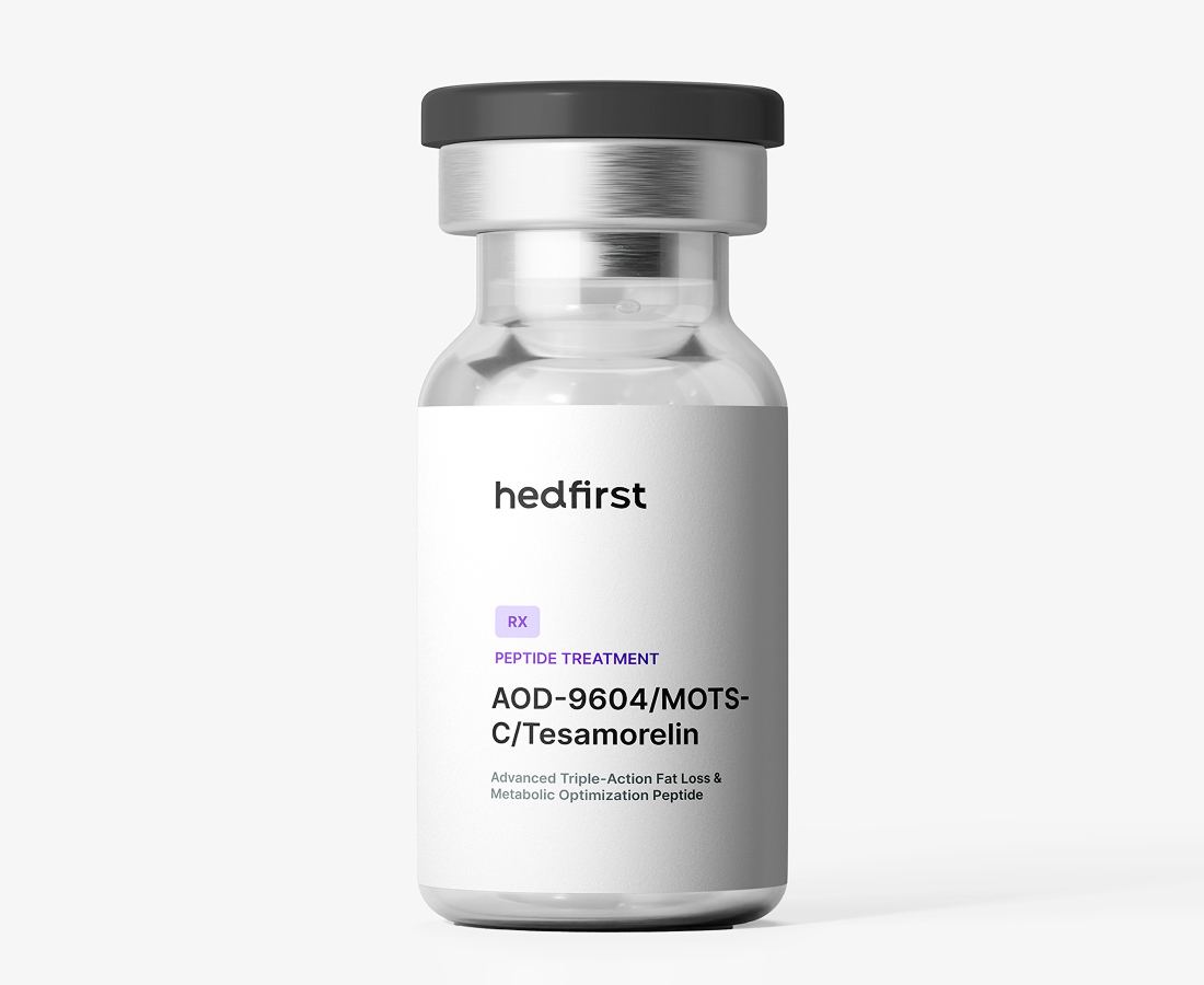 A bottle with a metal lid and the inscription Peptide Treatment for metabolism and fat loss treatment.