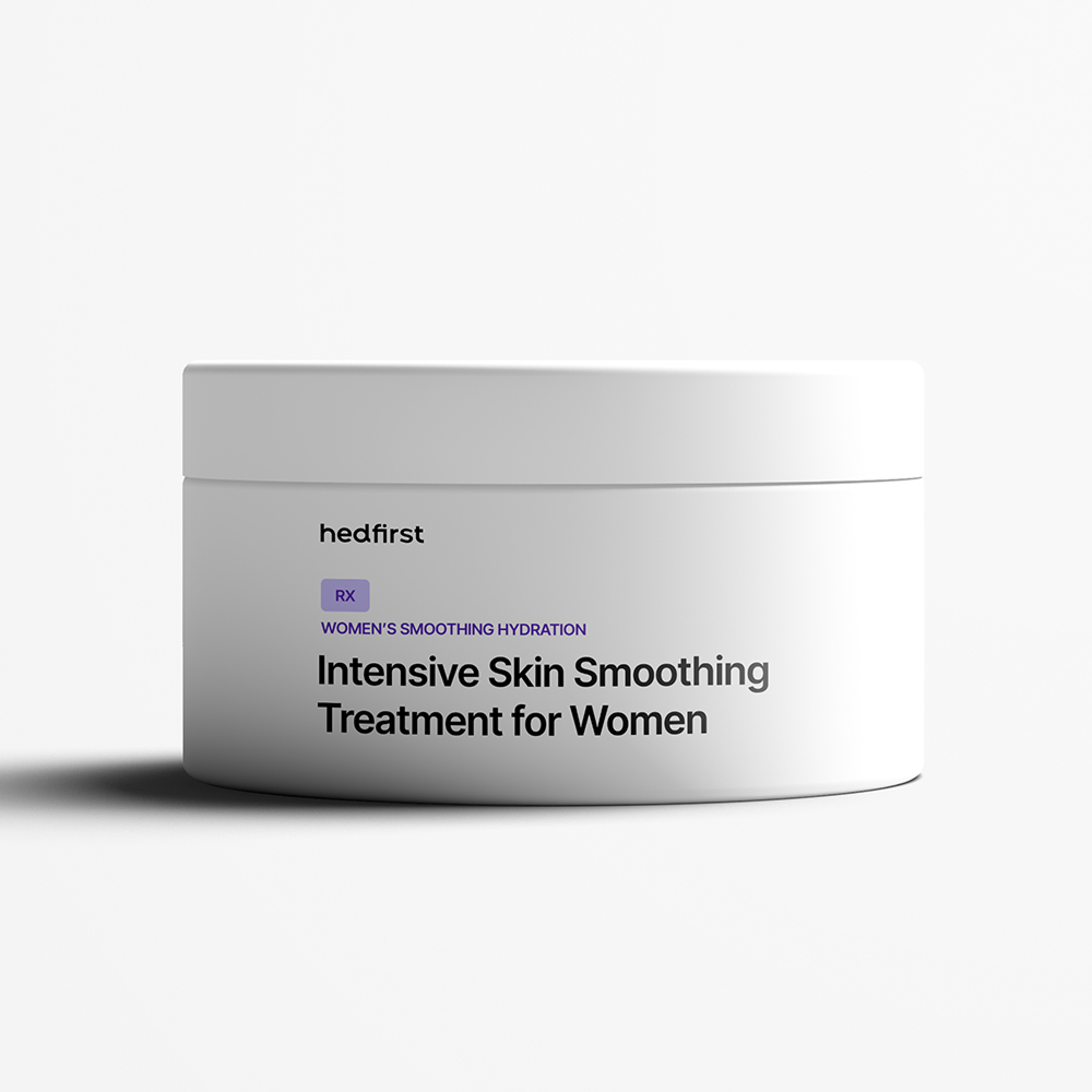 White jar labeled 'Intensive Skin Smoothing Treatment for Women' – hydrating and anti-aging cream for smoother skin texture, on white background.